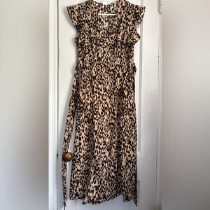 Sienna Sky Leopard Cheetah Print Ruffle Sleeves Pull on V-Neck Dress, Size:Small